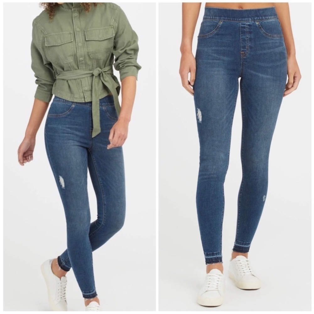 Women’s New SPANX Distressed Skinny Jeans Petite Medium Wash